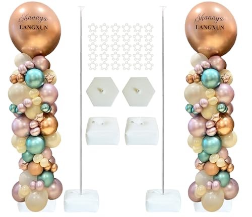 LANGXUN 2 Sets Adjustable 6ft DIY Balloon Column Stand Kits For Birthday Wedding Graduation Party Decorations, Christmas Balloon Decor