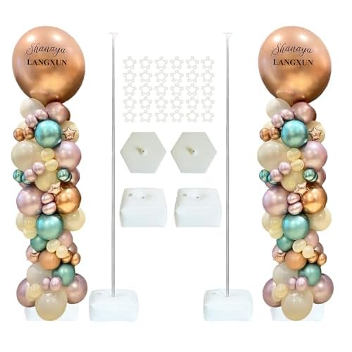 LANGXUN 2 Sets Adjustable 6ft DIY Balloon Column Stand Kits For Birthday Wedding Graduation Party Decorations, Christmas Balloon Decor