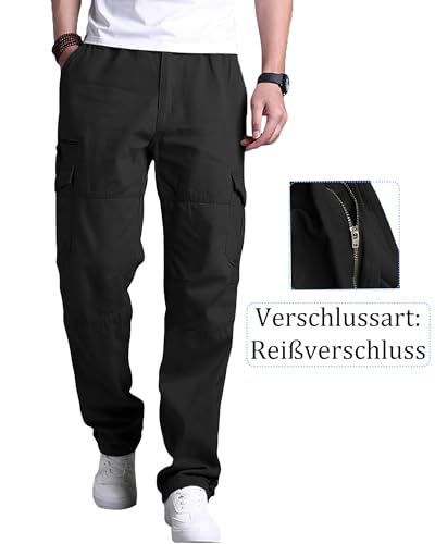 DUOLUVA Cargohose Männer Winter Arbeitshosen Herren Cargo Pants Männer Stretch Schwarz L