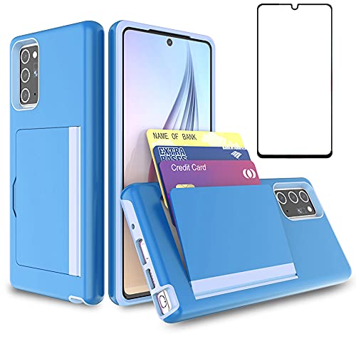Asuwish Phone Case for Samsung Galaxy Note 20 Ultra 5G with Screen Protector Cover and Credit Card Holder Stand Slim Hybrid Cell Note20 Plus Notes 20Ultra Note20+ U + 20+ Twenty Not S20 Women Men Blue