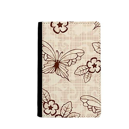 Étui portefeuille vintage marron avec papillons et fleurs pour smartphone