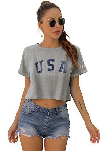 Image of Womens Summer Crop Tops Short Sleeve Round Neck T-Shirts Loose Fit Casual Blouse 2026