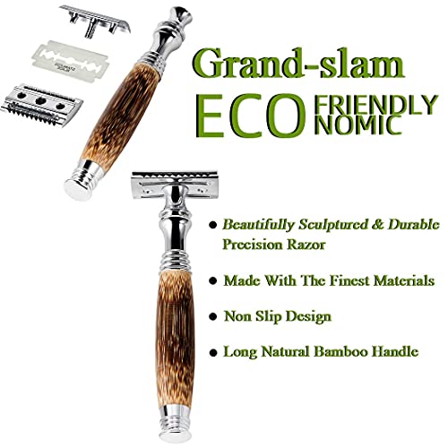 Grandslam-Double-Edge-Safety-Razor-10-Blades-Safety-Razor-with-Handmade-Long-Natural-Bamboo-Handle-Eco-Friendly-Safety-Razors-for-WomenMen-Ladies-Shaver
