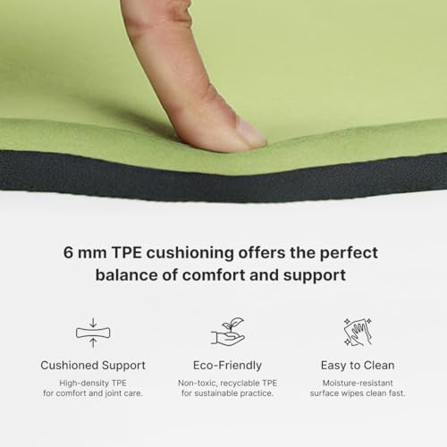 Image of CULT Yoga Mat for Woman, Man & Kids | 6mm Non-Toxic TPE Anti-Slip Exercise Mat for Home Gym Workout | Latex-Free Durable Cushioned Fitness Mats with Travel Strap (Seismic Green)