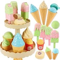 AOLEVA EIS Spielzeug für Kinder, Eisverkauf Kaufladen Zubehör Kinder, Kinder Eisdiele Lebensmittel Geschenk Spielzeug für Kinder ab 3 Jahre