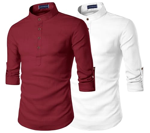 Image of Zombom Men's Combo Cotton Polyester Blend Solid Full Sleeve Straight Regular Fit Mandarin /Chinese Collor Kurta (Pack of 2)