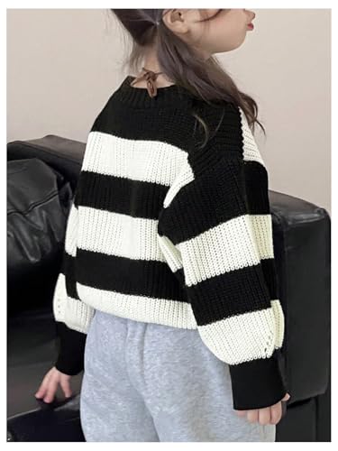 GORGLITTER Girl's Sweater Oversized Striped Cute Chunky Sweater Long Sleeve Crewneck Crochet Knit Tops Size 4-7Y2