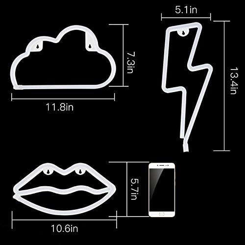 Cosweet 3 Pack LED Decorative Neon Light Signs, Pink Lip Blue Cloud Warm Lightning Shaped Wall Decor Aesthetic Lights for Kawaii Room Stuff Wedding Birthday Party Bedroom - Thumbnail 7