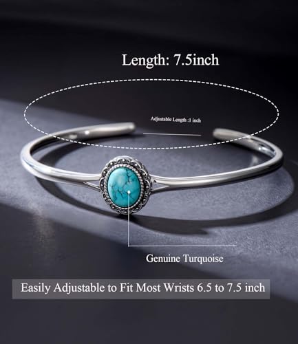 Genuine Oval Turquoise Bracelet Cuff for Women 925 Sterling Silver Native American Bangle Bracelets Boho Style Jewelry for Mom Wife4