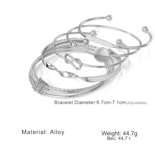 Rrdaily 14k Gold Plated Bangle Bracelet Set for Women,Silver Stackable Multi-Layer Circle Charm Bracelet,Trendy Simple Layered Non Tarnish Cuff Bracelet2