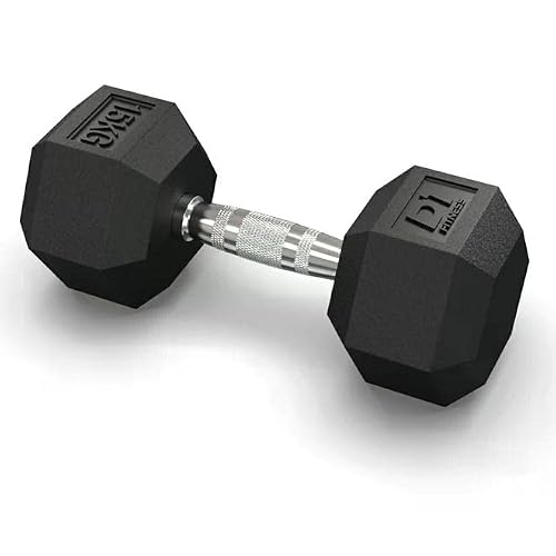 Halter Dumbbell Sextavado 15kg Emborrachado Cromado Unidade D1Fitness