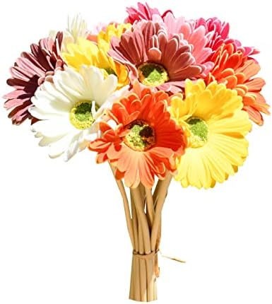 Mandy's 12pcs Multiclor Flowers Artificial Gerbera Daisies Silk Flowers 15" for Home Kitchen Wedding Decorations