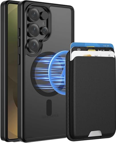 Ntwinro Magnetic for Samsung Galaxy S25 Ultra Case Detachable Magnetic Wallet with Card Holder [Fit for MagSafe] Military-Grade Shockproof Translucent Matte Anti-Scratch Phone Case Black