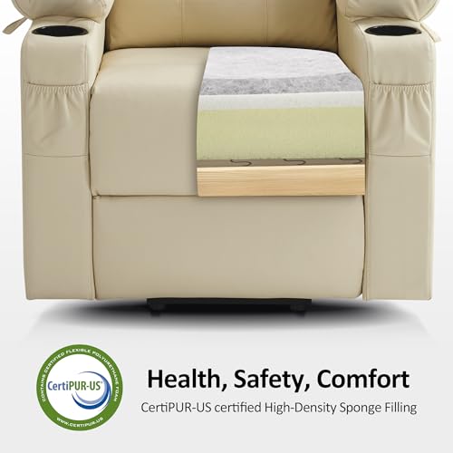 Image of MCombo Power Lift Recliner Chair for Elderly, Lift Chair with Heat and Massage, FSC Certified, USB Ports, Cup Holders, Faux Leather 7141 (Cream White, Small)