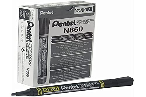 Pentel N860 Chisel Permanent Marker - Black (Pack Of 12) #TOP18