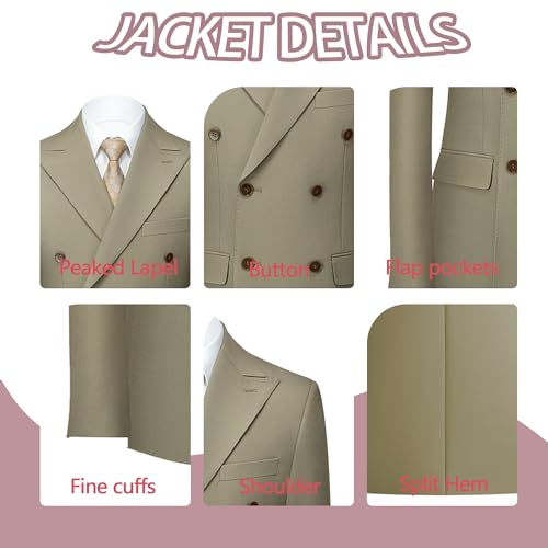 Suits for Men 2 Pieces Slim Fit Peaked Lapel Tuxedo Blazer Double Breasted Pants Tie Prom Party Event Banquet Business3