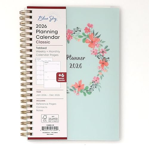 Blue Sky 2026 Weekly and Monthly Planner Calendar, January 2026
