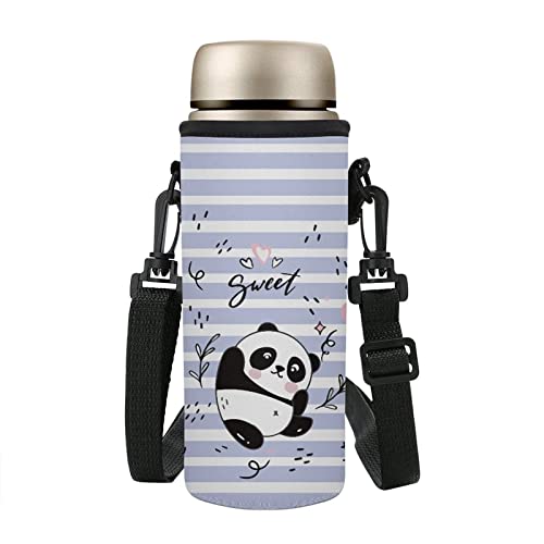COEQINE Insulated Water Bottle Holder with Adjustable Shoulder Strap Portable Bottle Carrier Bag Case Pouch Cover for School Walking Gym Travel Hiking Print Cute Panda for Kids Adult - Image 2