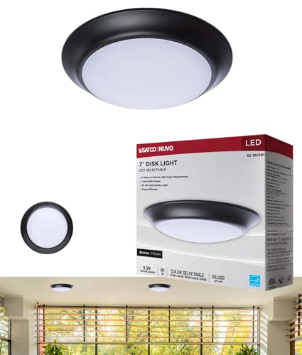 Satco 62-1803R1 7 Inch LED Disk Light, CCT Selectable 2700K-5000K,