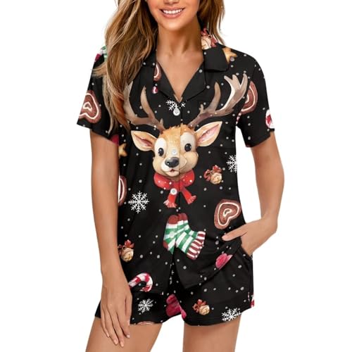 Image of Women's Short Sleeve Sleepwear Pajamas Nightwear with Pockets | skin-friendly breathable material resists pilling fading and deformation after repeated washing