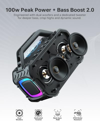 Energizer Outdoor Bluetooth Speakers, 100W Peak Portable Wireless Speaker - image 2