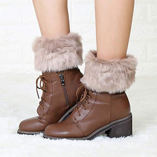 Abberrki Women Winter Faux Fur Boot Cuff Crochet Knit Boots Socks Short Leg Warmers (Khaki) - Thumbnail 3