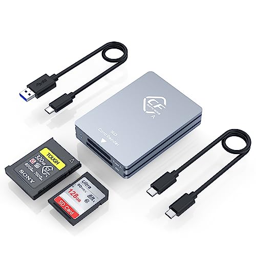 CFexpress Type A and SD Dual-Slot Memory Card Reader 10Gbps USB 3.2 Gen 2 Type A CFexpress Adapter Memory Card Reader with USB C to USB C/USB A Cable Compatible with Windows/Mac/Linux/Android