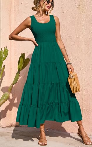 Image of PRETTYGARDEN Women's 2026 Casual Loose Plain Maxi Sundress Smocked Tank Dress Sleeveless Summer Beach Tiered Long Dresses