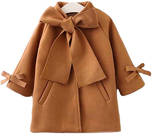 2-8Y Kids Toddler Girl Wool Coat with Big Bowknot Long Sleeve Trench Coat Fall Winter Outwear Jacket for Children