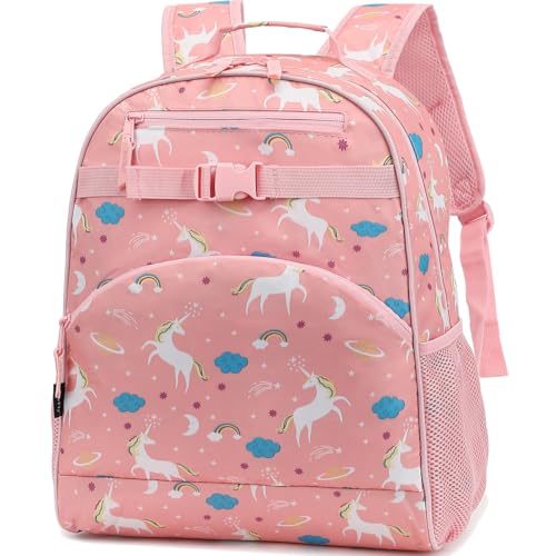 FlowFly Kids Backpack for Toddler Boys Girls, Simple Lightweight Bookbag for Daycare Kindergarten Elementary School Travel, Small Modern Bag (Medium 15'', Unicorn)