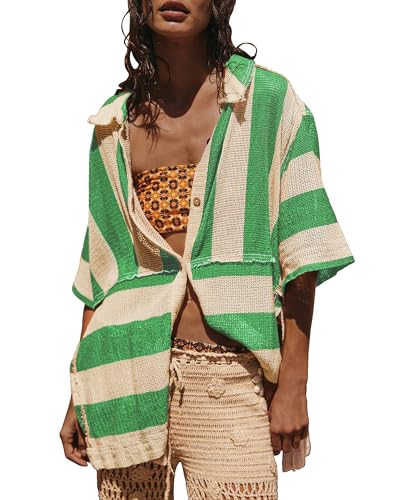Gacaky Women's Lightweight Button Down Shirt 2025 Summer Swimsuit Crochet Swim Cover Up Beach Shirt Tops Vacation Outfits