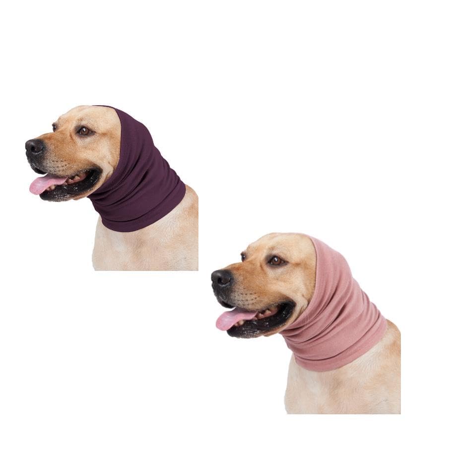 Image of Dog Head Cover Keep Calm Ear Wrap Hematoma for Bathing, Grooming, Thunder & Fireworks Pail Lilac+Pink M