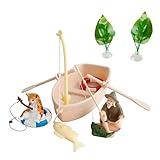 Simulation Boat Floating Fish Tank Decorations Cute Kitten and Fisherman Floating Aquarium Decoration Fish Tank Decorative (Yellow, 2)