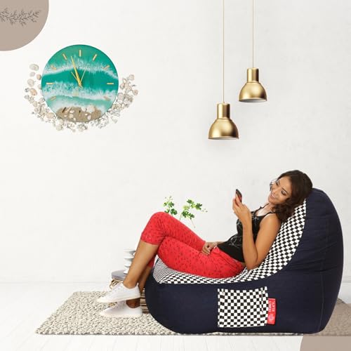 Image of Style Homez Urban Design Denim Canvas Checkered Printed Chair Bean Bag XXL Size Filled with Beans Fillers