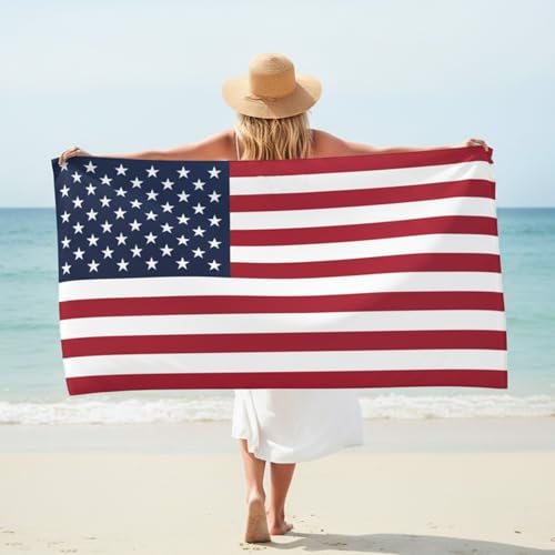 Kytunera 4th of July Beach Towel American Flag Beach Towel 30x60 Inch Red White and Blue Patriotic Comfortable Soft Highly Absorbent Lightweight for Beach Pool Gym Travel Vacation