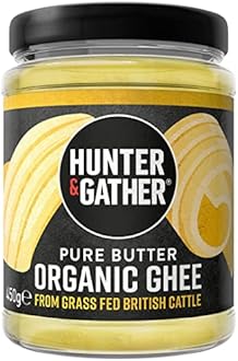 Hunter & Gather Certified Organic Ghee from Grass Fed British Cows 450g | Sugar, Gluten & Seed Oil Free & Low Lactose content | Keto, Low Carb & Paleo