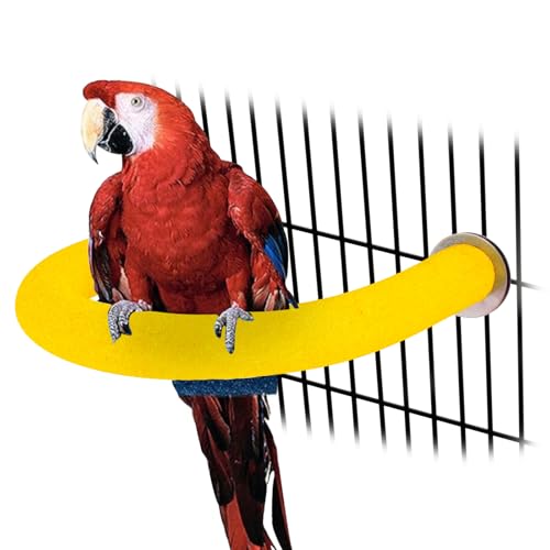 Image of Rypet U Shape Parrot Perch Stand Toy for Paw Grinding Clean Stick Exercise, Rough-Surfaced Quartz Bird Perch Standing Cage Accessories for for Small Parakeets Cockatiels Conures Macaws (Yellow L)