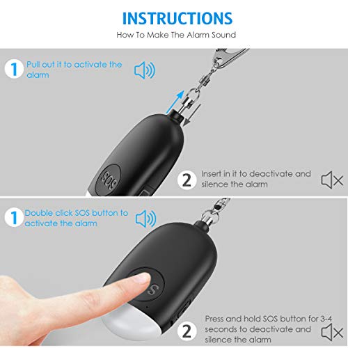 (Upgraded New Version) Safe Sound Personal Alarm, 130Db Rechargeable Safesound Security Alarm Keychain, Emergency Self Defense Alarm With Led Light, For Kids, Women, Elderly (2 Pack-White&Black) #TOP4