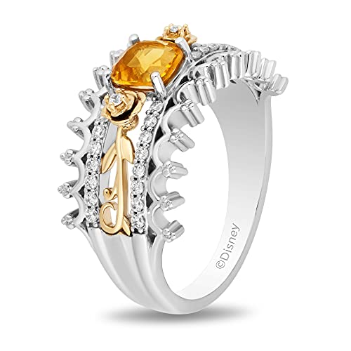 Jewelili Enchanted Disney Fine Jewelry Sterling Silver and 10K Yellow Gold with Citrine and 1/4 CTTW Diamond Belle 30th Anniversary Ring4