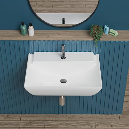 Image of Bell Wall Mount And Table Top (2 In 1) Wash Basin For Bathroom | Counter Wash Basin For Living Room | Washbasin| Tabletop Ceramic Bathroom Table Top Basin 45 x 35 x 15 CM (Squaedo)