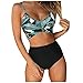 Julhold Badeanzug für Frauen 2 Stück Sexy High Waisted Tummy Control Floral Printed Vintage Bademode Split Beachwear(Grün,3XL)