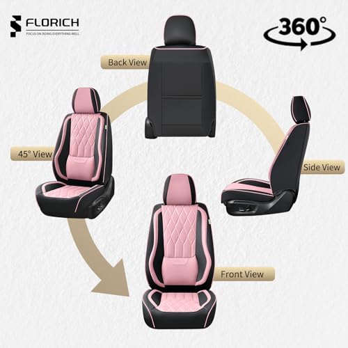 Image of FLORICH Seat Covers Front Pair Pink Car Seat Covers Leather Car Seat Cover Waterproof Automotive Seat Covers Vehicle Seat Interior Cover Universal Fit for Most Cars Sedans Trucks SUV, Black&Pink