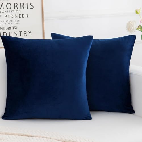 Image of Amazon Brand - Umi Velvet Decorative Cushion Cover 12x12 Inch - Set of 2, Soft Solid Square Throw Pillow Covers for Sofa, Living Room or Home Decor - 30x30 cm in Blue Color