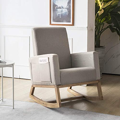 Image of Paddie Rocking Chair Nursery Glider Rocker Chair Tall Back Upholstered Accent Armchair for Living Room Bedroom Office