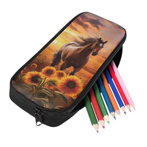 Sunflower Horse Backpack for Girls Kids Backpack with Lunch Box Water Bottle Carrier and Zipper Pencil Pouch 4 Pcs Set 17 inch Bookbag with Compartments for School Sturdy Elementary School Bag4