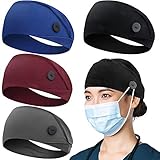 Headbands with Button for Mask, Wide Nurses Headbands Non Slip Elastic Ear Protection for Women Men Doctors Sweatband Head Wrap