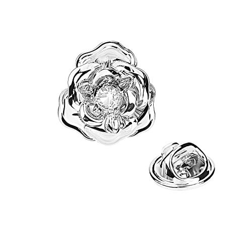 Image of Crystal Alloy Rose Flower Lapel Pins Button Pin Groom Boutonniere for Wedding Floral Brooch Pin Set for Women Men