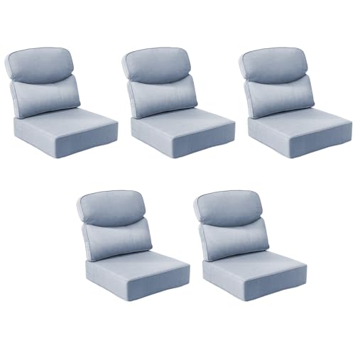 Image of Outdoor Cushion Set for Patio Furniture, UV Resistant, Water Resistant - 6 Inch Thick Dual Layer Back Support Cushions- 24x24 Inch Patio Seat Covers for Chair /Sofa /Couch | Baby Blue | 5-Pack |