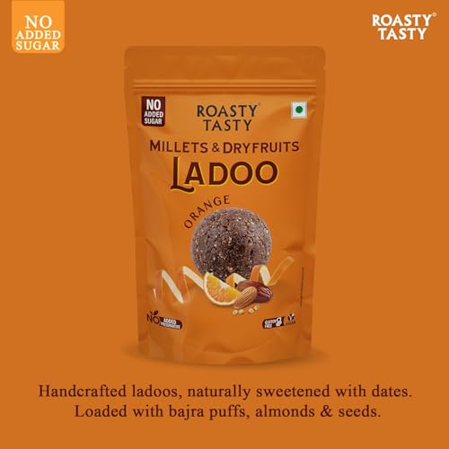 Image of Roasty Tasty Assorted Healthy Snacks & Sweets Combo | Orange Millet Ladoo, Chikki & Roasted Namkeen Mix | Sugar Free Sweets Alternative to Chocolate | Palm Oil Free Snacks for Adults | Healthy Gifting Hamper