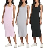 Vestido recto midi acanalado para mujer con abertura, S